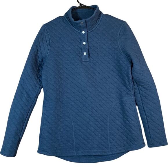 Duluth Trading Company Womens Sweatshirt Blue Quilted 1/4 Button Pullover XS - Picture 1 of 11